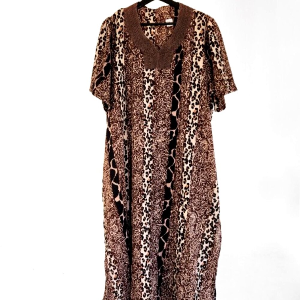 2X 90's  Leopard Print Dress | Vintage Boho Sleeves Festival Maxi Dress